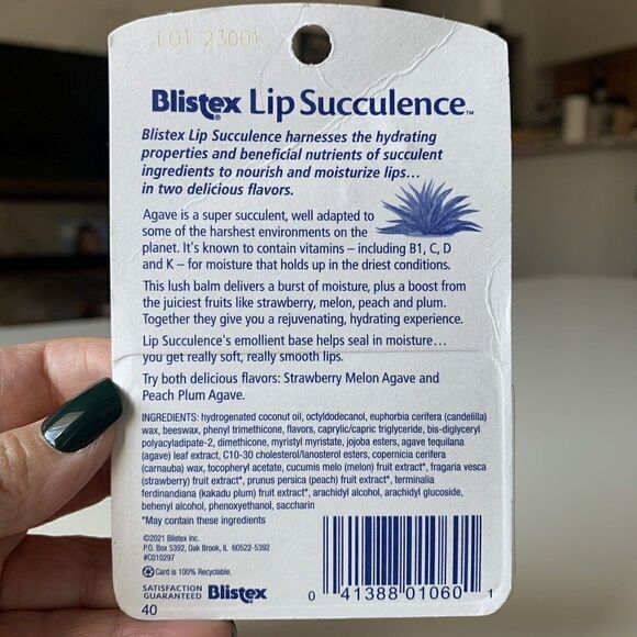 Blistex Lip Balm 2 Pk Succulence Agave Enriched Strawberry Melon Peach - Picture 3 of 4